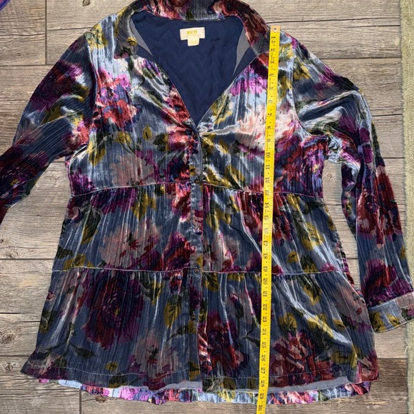 Maeve by Anthropologie Velvet Floral Tiered Tunic Shirt Blouse Medium - Picture 9 of 10